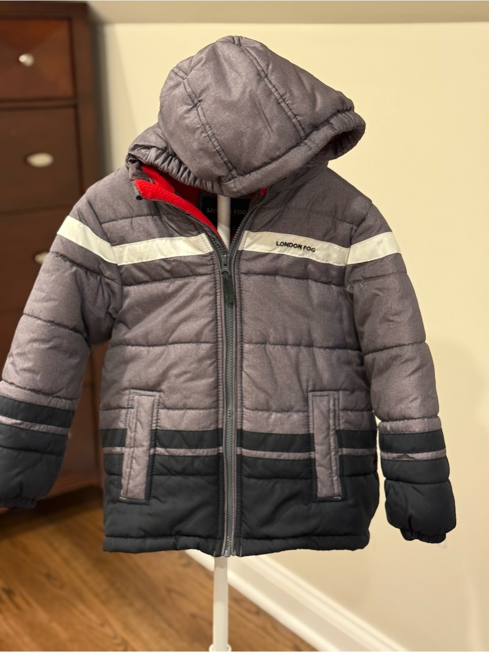 Size 7 London Fog Boys' Gray Ski Jacket with Hood
